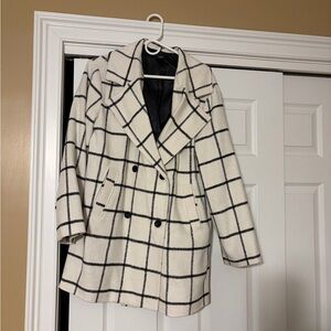 Lulu's Black and White Checkered Pea Coat